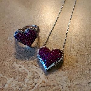 Sterling silver real ruby heart necklace and ring set